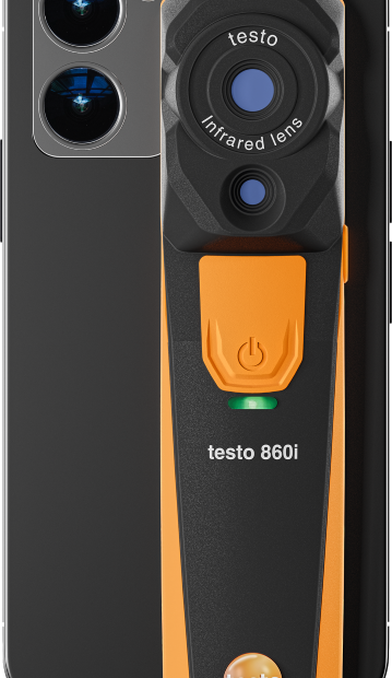testo 860i front with smartphone.