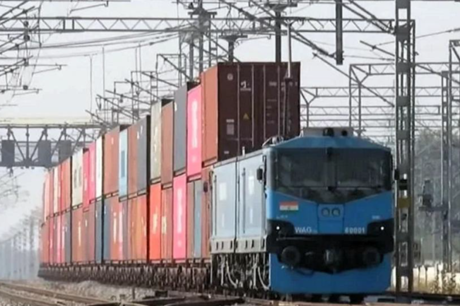 A double stacked container train.
